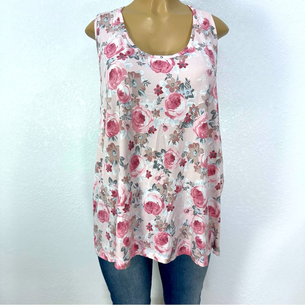 Flora razed lounge sleep tank top pajama size 2X plus floral sleeveless 1 piece